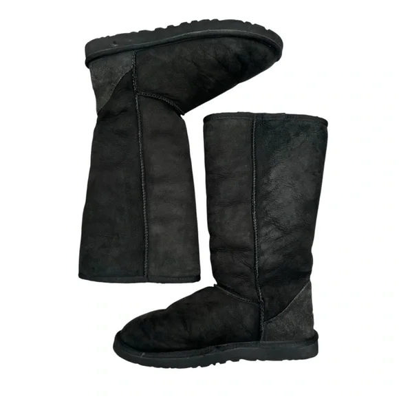 UGG Tall Classic Suede Shearling Boots Women’s Size 8 | Black High Winter Snow - Picture 7 of 13